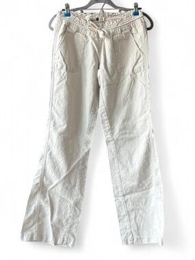 Roxy Cream White Linen Low Rise Wide Leg Pants Size S